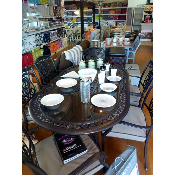 ΣΕΤ ΤΡΑΠΕΖΙΑ 7ΤΕΜ. 180Χ105 & ΚΑΡΕΚΛΑ ΑΛΟΥΜΙΝΙΟΥ ΜΠΡΟΝΖΕ ΠΡΟΣΦΟΡΑ