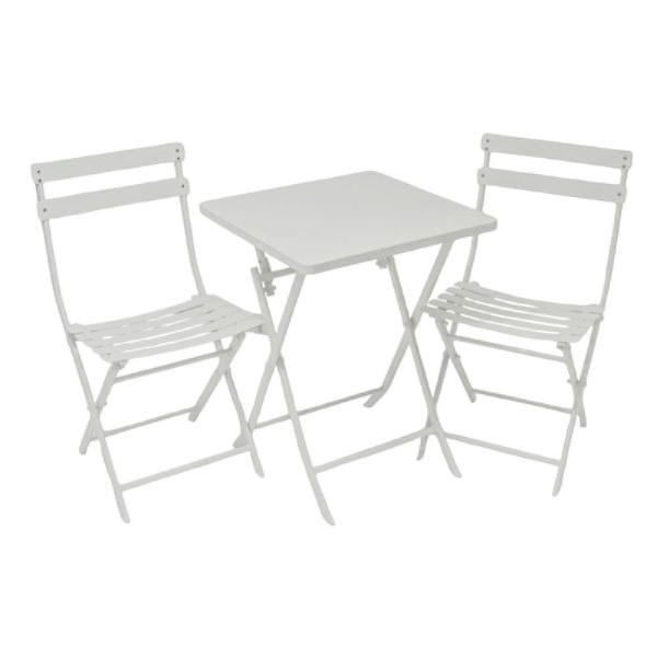 ΣΕΤ ΤΡΑΠΕΖΙ ΜΕΤΑΛΛΙΚΟ ΠΤΥΣ.+ 2 ΚΑΡΕΚΛΕΣ ΛΕΥΚΟ (55X55X73 - 46X42X81)