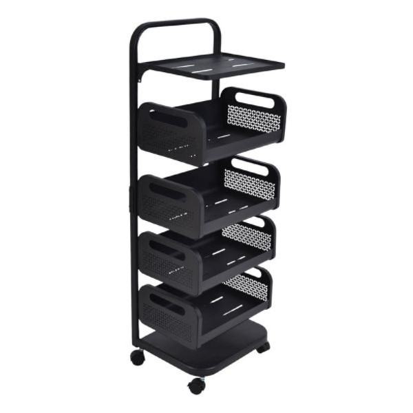 ΤΡΟΛΕΪ ΜΕΤΑΛΛΙΚΟ ΜΕ 4ΚΑΛΑΘΙΑ 2ΡΑΦΙΑ  ΜΑΥΡΟ ΜΑΤ37x22x106εκ.